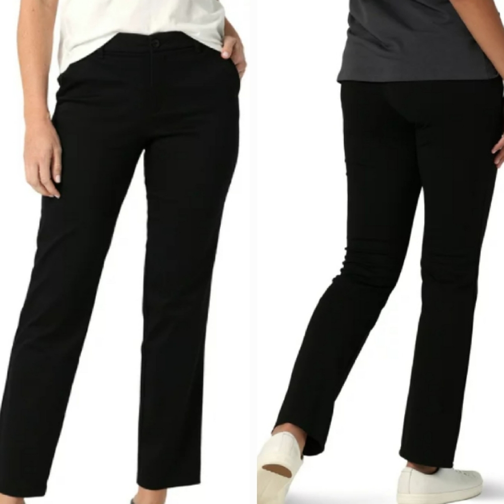 Lee Straight Mid Rise Black Pants Ultra Soft Waistband Size 16 L New With Tag